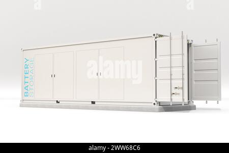 Containerized Battery Energy Storage System isolated on white background. Generic design. 3D rendering image. Stock Photo