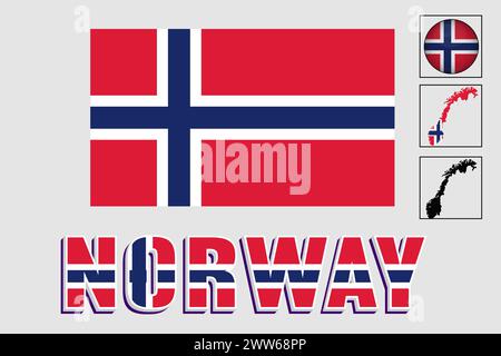 Norway flag and map in a vector graphic Stock Vector