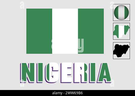 Nigeria flag and map in a vector graphic Stock Vector