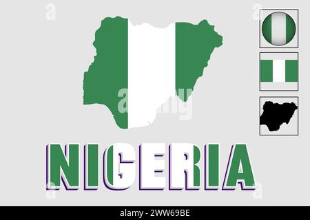 Nigeria flag and map in a vector graphic Stock Vector