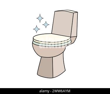 Shiny sparkling toilet bowl with stars. Outline icon, isolated on white background. Vector illustration. Stock Vector