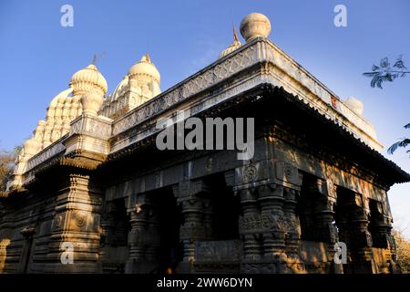 21 March 2024, Saswad, Maharashtra, India, Beautifully carved Changa Vateshwar Shiva Hemadpanti Temple, Ancient Temple. Stock Photo