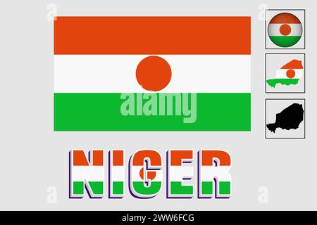 Niger flag and map in a vector graphic Stock Vector