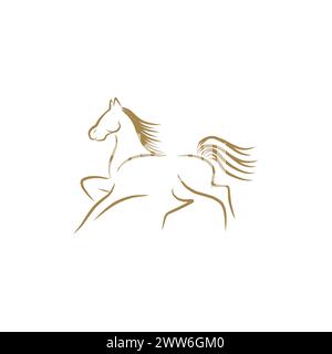 Horse line art logo design template vector image. Running horse line art outline logo vector icon template Stock Vector