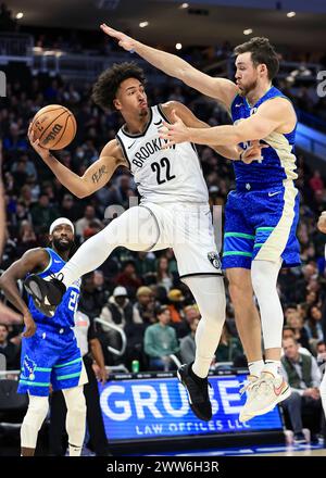 Brooklyn Nets forward Jalen Wilson (22) shoots during the second half of an NBA basketball game