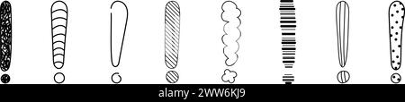 Doodle exclamation mark hand drawn sketch vector illustration set isolated on white background. Collection of various exclamation marks attention punc Stock Vector