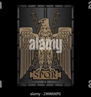 Antique style design. Roman Eagle on the background of a battle shield Stock Vector
