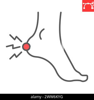 Heel pain line icon, body pain and human disease, heel ache vector icon, vector graphics, editable stroke outline sign, eps 10. Stock Vector