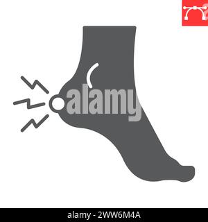 Heel pain glyph icon, body pain and human disease, heel ache vector icon, vector graphics, editable stroke solid sign, eps 10. Stock Vector