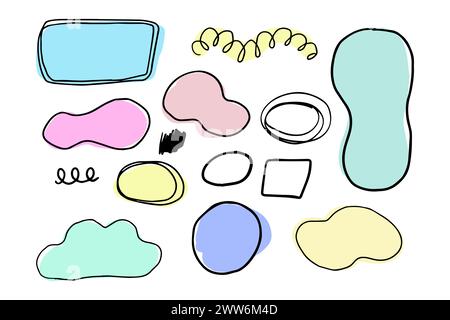 Organic blob soft shape y2k abstract comic element with line decoration, frame or border trendy isolared on white background. Vector illustration Stock Vector