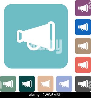 Vintage megaphone solid white flat icons on color rounded square backgrounds Stock Vector
