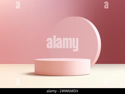 3D pink podium with circle backdrop is a modern interior concept product display mockup. It is perfect for showcasing your products in a professional. Stock Vector