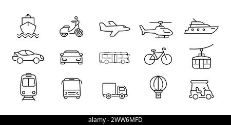 Transportation Icons and Vehicles Icons with White Background Stock Vector