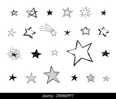Vector collection of 23 hand drawn stars isolated on white background Stock Vector