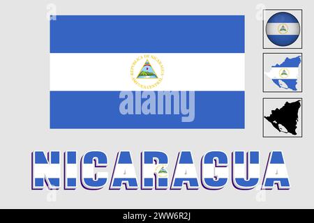 Nicaragua flag and map in a vector graphic Stock Vector