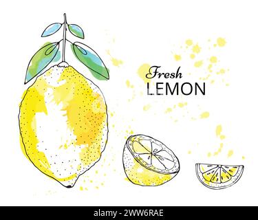 Abstract spots. Colored lemons. Watercolor style vector illustration. Stock Vector