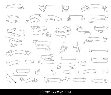 Set of badge with ribbons icons. Line art style. Vector illustration ...