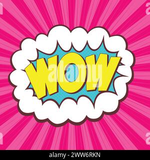 Vector bright dynamic cartoon illustration in retro pop art style. Comic speech bubble with expression text WOW Stock Vector