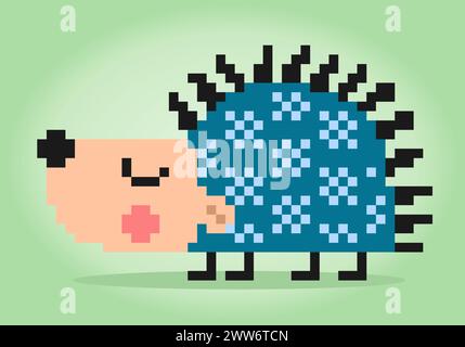 8 bit pixel porcupine. Animals for game assets and cross stitch patterns in vector illustrations. Stock Vector