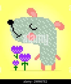 8 bit pixels puppy. Animals for game assets and cross stitch patterns in vector illustrations. Stock Vector