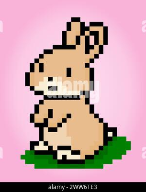 8 bit pixel rabbit. Animal pixels in vector illustrations for game assets or cross stitch patterns. Stock Vector