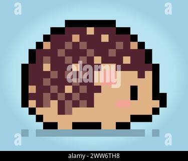8 bit pixel porcupine. Animals for game assets and cross stitch patterns in vector illustrations. Stock Vector