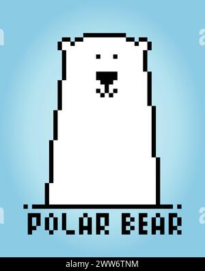 Pixel 8 bit polar bear. Animal game assets in vector illustration. bathtub Stock Vector