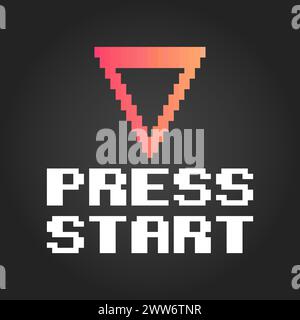 8 bit pixel press start button, for game assets and cross stitch patterns in vector illustrations. Stock Vector