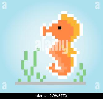 seahorse pixels. Vector illustration of 8 bit game assets. Stock Vector
