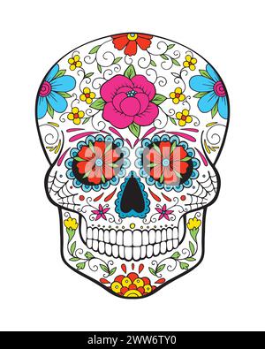 Colorful Day of the Dead skull with floral accents, Vector Stock Vector ...