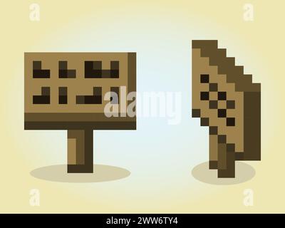 8 bit pixel of sign board, for game assets and cross stitch pattern, in vector illustration Stock Vector