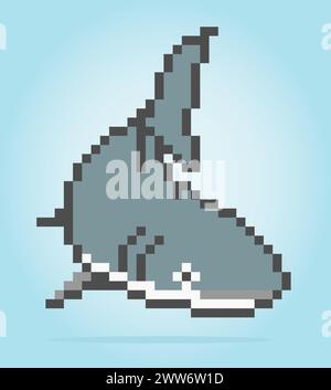 8 bit pixels of shark. Animal for asset games and Cross Stitch patterns in vector illustrations. Stock Vector