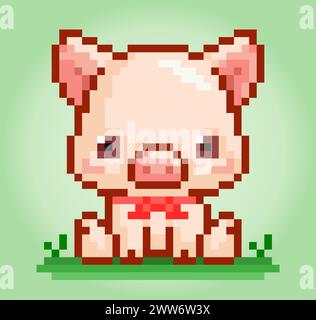 8 bit pixel pig. Animal for game assets and cross stitch patterns in vector illustrations. Stock Vector