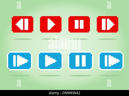 8 bit Pixel play button icon, social media sign, mobile app, web. Video logo vector in vector Illustration. Stock Vector