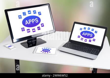 Apps concept shown on different information technology devices Stock Photo