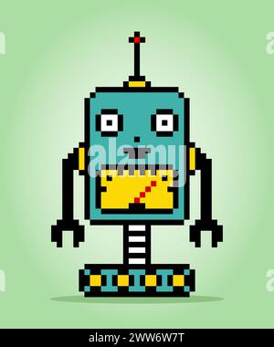 8 bit pixel robot in vector illustrations for game assets. Stock Vector
