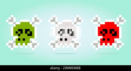 Pixel skull image. Vector illustration of 8 bit game assets. poison pixel icon Stock Vector