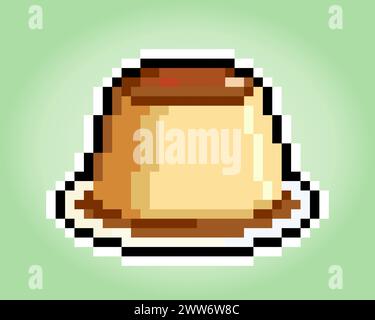 8 bit pixel of a pudding. Food for game assets and cross stitch patterns in vector illustrations. Stock Vector