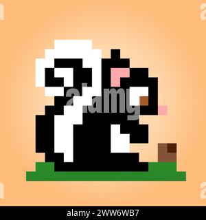 8 bit pixel skunk. Animal pixel for game assets and cross stitch patterns, in vector illustrations Stock Vector