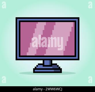 8 Bit Pixel modern Television in Vector Illustration for Game Assets. Flat TV Pixel Art. Stock Vector