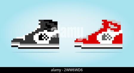 8 bit pixel of shoes, for game assets and cross stitch pattern, in vector illustration Stock Vector