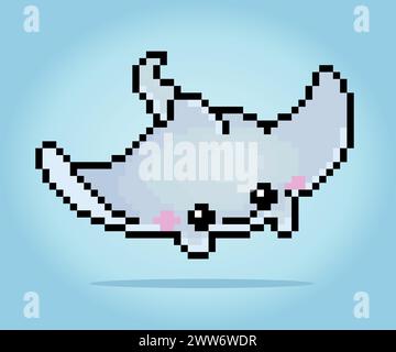 8 bit pixel a stingray fish. Animal for game assets in vector illustration. Stock Vector