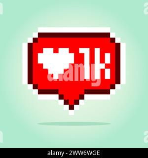 8 bit pixel bubble speech with love image. Vegetable game assets in vector illustrations. Stock Vector