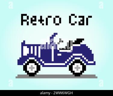 8 bit pixel retro car. classic car transport object for game assets in vector illustration. Stock Vector