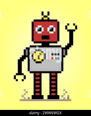 8 bit pixel robot in vector illustrations for game assets. Stock Vector