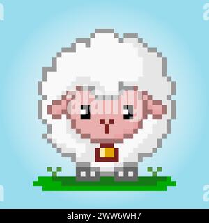 8 bit pixel sheep. Animal for game assets and cross stitch pattern, in vector illustration Stock Vector