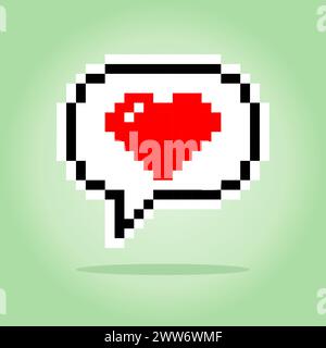 8 bit pixel bubble speech with love image. Vegetable game assets in vector illustrations. Stock Vector