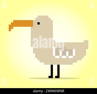 8 bit pixels of seagull. Animal for asset games and Cross Stitch patterns in vector illustrations. Stock Vector