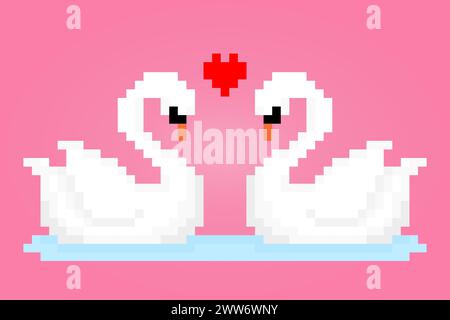 8 bit pixel swan. Animals pixel for game assets and cross stitch patterns in vector illustrations. Stock Vector