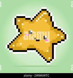 8 bit pixel of adorable star, for game assets and cross stitch patterns in vector illustrations. Stock Vector